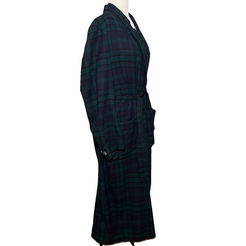Vtg Pendleton Mills Bath Robe Blue Green Tartan Plaid Wool Shawl Collar USA L - Picture 3 of 9